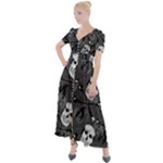 Skull Skeleton Pattern Texture Button Up Short Sleeve Maxi Dress