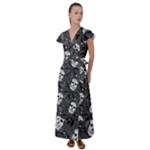 Skull Skeleton Pattern Texture Flutter Sleeve Maxi Dress