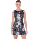 Skull Skeleton Pattern Texture Lace Up Front Bodycon Dress