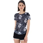 Skull Skeleton Pattern Texture Back Cut Out Sport T-Shirt
