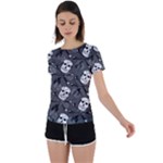 Skull Skeleton Pattern Texture Back Circle Cutout Sports T-Shirt