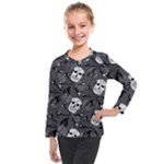 Skull Skeleton Pattern Texture Kids  Long Mesh T-Shirt