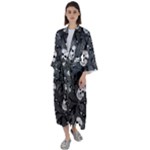 Skull Skeleton Pattern Texture Maxi Satin Kimono