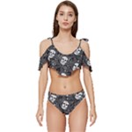 Skull Skeleton Pattern Texture Ruffle Edge Tie Up Bikini Set	