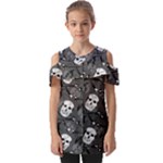 Skull Skeleton Pattern Texture Fold Over Open Sleeve Top
