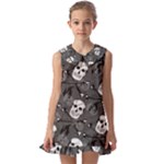 Skull Skeleton Pattern Texture Kids  Pilgrim Collar Ruffle Hem Dress