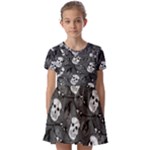 Skull Skeleton Pattern Texture Kids  Short Sleeve Pinafore Style Dress