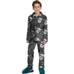 Skull Skeleton Pattern Texture Kids  Long Sleeve Velvet Pajamas Set