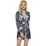 Skull Skeleton Pattern Texture Long Sleeve Satin Robe