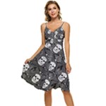 Skull Skeleton Pattern Texture Sleeveless Tie Front Chiffon Dress