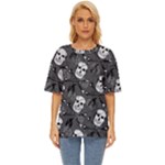 Skull Skeleton Pattern Texture Oversized Basic T-Shirt