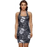 Skull Skeleton Pattern Texture Sleeveless Wide Square Neckline Ruched Bodycon Dress