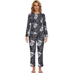 Skull Skeleton Pattern Texture Womens  Long Sleeve Lightweight Pajamas Set