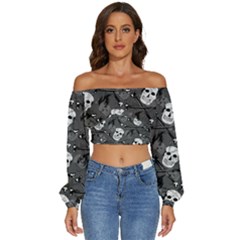 Long Sleeve Crinkled Weave Crop Top 