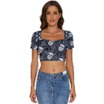 Skull Skeleton Pattern Texture Short Sleeve Square Neckline Crop Top 