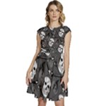 Skull Skeleton Pattern Texture Cap Sleeve High Waist Dress