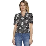 Skull Skeleton Pattern Texture Puffed Short Sleeve Button Up Jacket