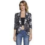 Skull Skeleton Pattern Texture Women s 3/4 Sleeve Ruffle Edge Open Front Jacket