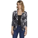 Skull Skeleton Pattern Texture Women s One-Button 3/4 Sleeve Short Jacket