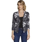 Skull Skeleton Pattern Texture Women s Casual 3/4 Sleeve Spring Jacket