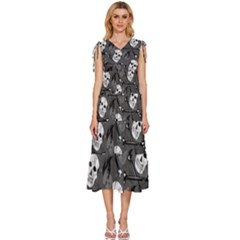 V-Neck Drawstring Shoulder Sleeveless Maxi Dress 