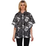Skull Skeleton Pattern Texture Women s Batwing Button Up Shirt