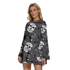Round Neck Long Sleeve Bohemian Style Chiffon Mini Dress 