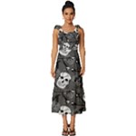 Skull Skeleton Pattern Texture Tie-Strap Tiered Midi Chiffon Dress