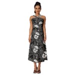 Skull Skeleton Pattern Texture Sleeveless Cross Front Cocktail Midi Chiffon Dress