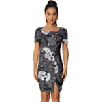 Skull Skeleton Pattern Texture Fitted Knot Split End Bodycon Dress