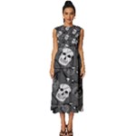 Skull Skeleton Pattern Texture Sleeveless Round Neck Midi Dress