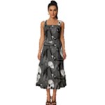 Skull Skeleton Pattern Texture Square Neckline Tiered Midi Dress