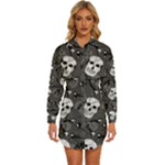 Skull Skeleton Pattern Texture Womens Long Sleeve Shirt Dress