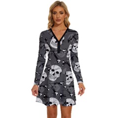 Long Sleeve Deep V Mini Dress  
