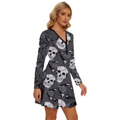 Long Sleeve Deep V Mini Dress  