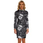 Skull Skeleton Pattern Texture Long Sleeve Shirt Collar Bodycon Dress