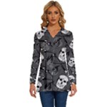 Skull Skeleton Pattern Texture Long Sleeve Drawstring Hooded Top
