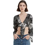 Skull Skeleton Pattern Texture Trumpet Sleeve Cropped Top