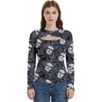 Skull Skeleton Pattern Texture Women s Cut Out Long Sleeve T-Shirt