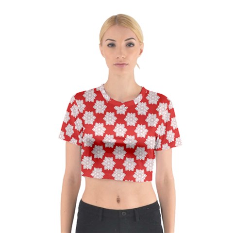 Christmas Snowflakes Background Pattern Cotton Crop Top from ArtsNow.com