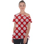 Christmas Snowflakes Background Pattern Off Shoulder Tie-Up T-Shirt