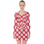 Christmas Snowflakes Background Pattern V-neck Bodycon Long Sleeve Dress