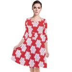 Christmas Snowflakes Background Pattern Quarter Sleeve Waist Band Dress
