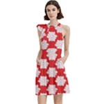 Christmas Snowflakes Background Pattern Cocktail Party Halter Sleeveless Dress With Pockets