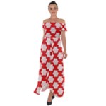 Christmas Snowflakes Background Pattern Off Shoulder Open Front Chiffon Dress