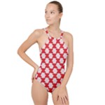 Christmas Snowflakes Background Pattern High Neck One Piece Swimsuit