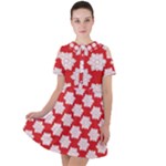 Christmas Snowflakes Background Pattern Short Sleeve Shoulder Cut Out Dress 
