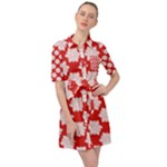 Christmas Snowflakes Background Pattern Belted Shirt Dress
