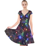 Christmas Lights Cap Sleeve Front Wrap Midi Dress