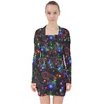 Christmas Lights V-neck Bodycon Long Sleeve Dress